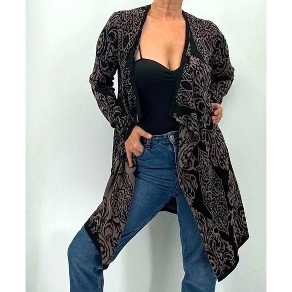 Soft Surroundings Boho Mandala Geometric Print Knit Draped Open Cardigan